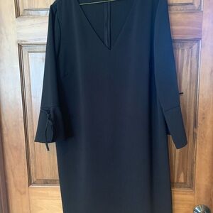 Ann Taylor Black Sheath Dress V-Neck 3/4 Sleeve